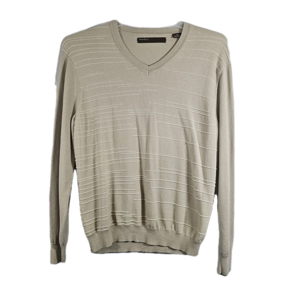 Mens Perry Ellis V-neck Pullover Sweater Size Medium 100% Cotton Lightweight